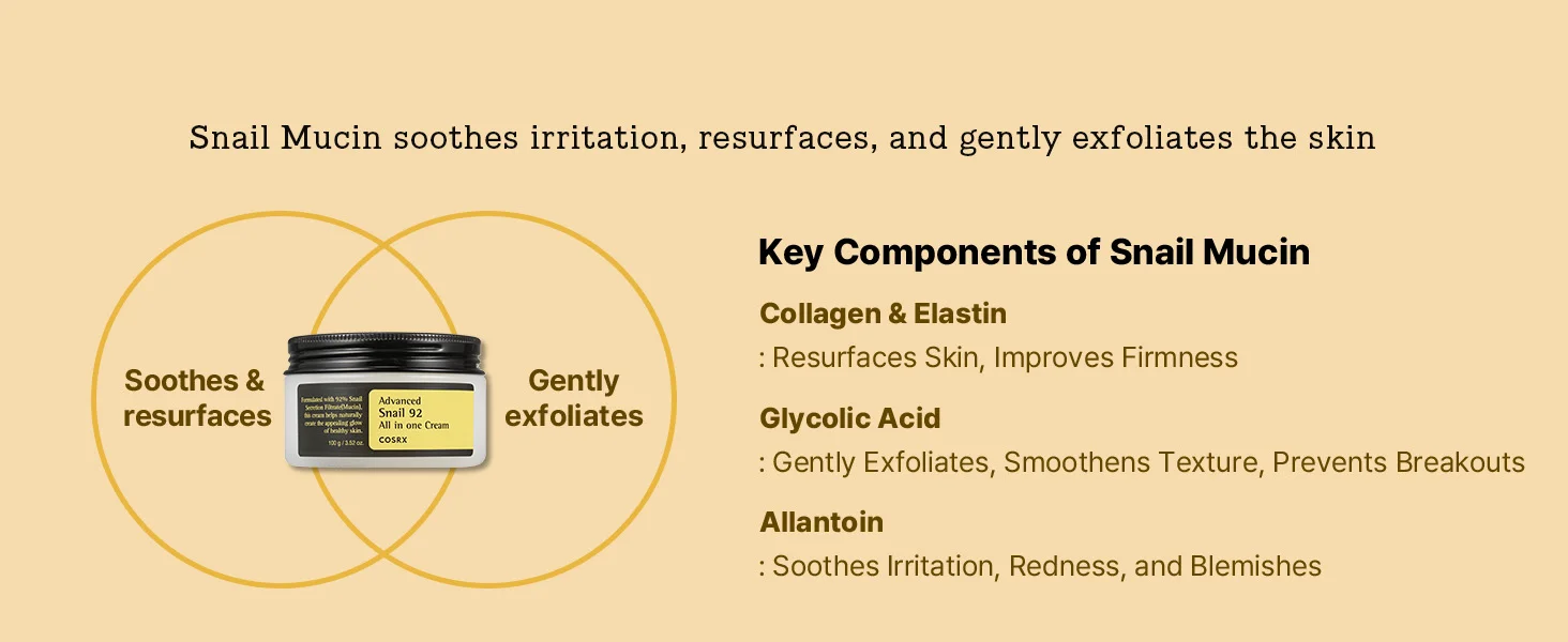 COSRX Snail Mucin 92% Repair Cream 100g, Daily Face Gel Moisturizer for Dry Skin, Acne-prone, Sensitive Skin, Not Tested on Animals, No Parabens, Korean Skincare
