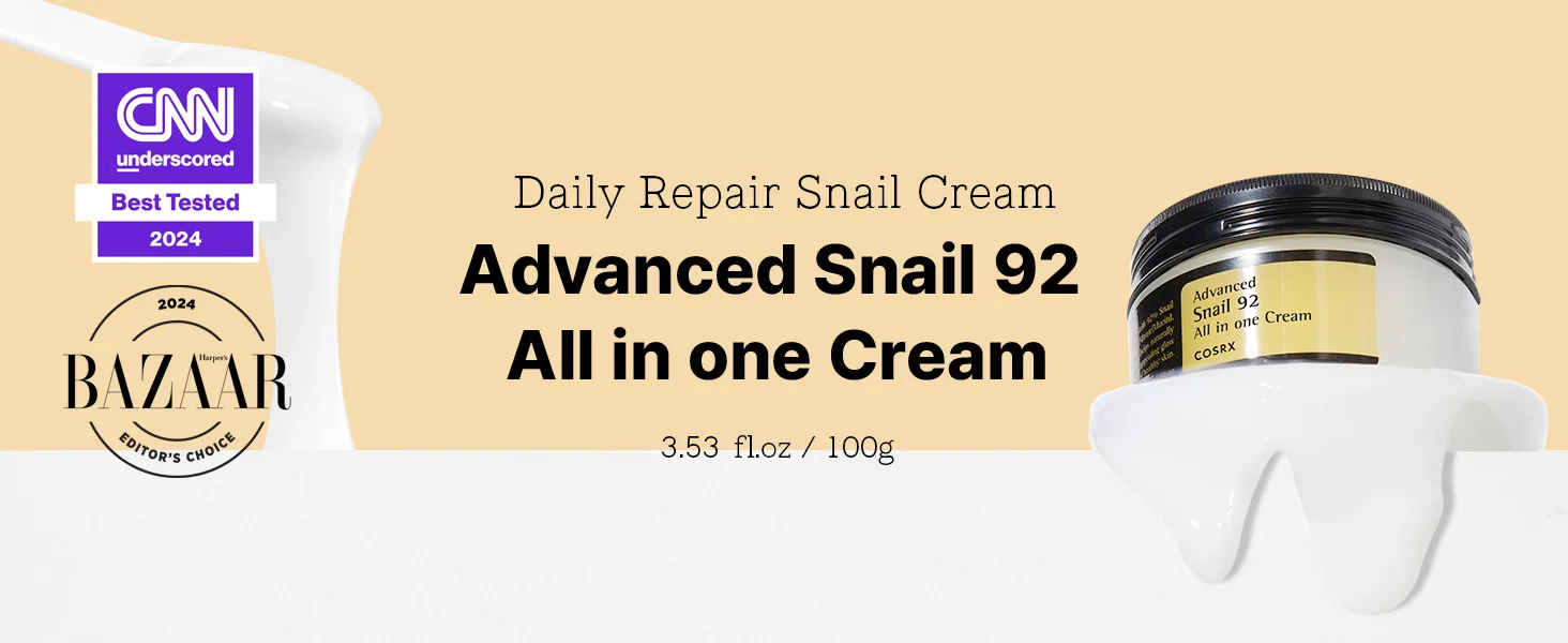 COSRX Snail Mucin 92% Repair Cream 100g, Daily Face Gel Moisturizer for Dry Skin, Acne-prone, Sensitive Skin, Not Tested on Animals, No Parabens, Korean Skincare