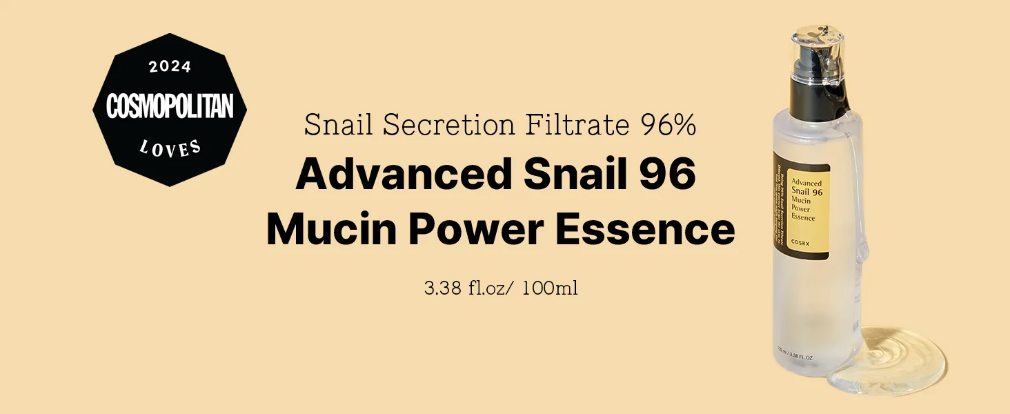 COSRX Snail Mucin 96% Power Repairing Essence 100ml, Hydrating Serum for Face with Snail Secretion Filtrate for Dull Skin & Fine Lines, Korean Skincare